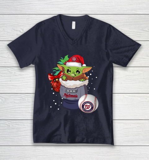Washington Nationals Christmas Baby Yoda Star Wars Funny Happy MLB V-Neck T-Shirt 3