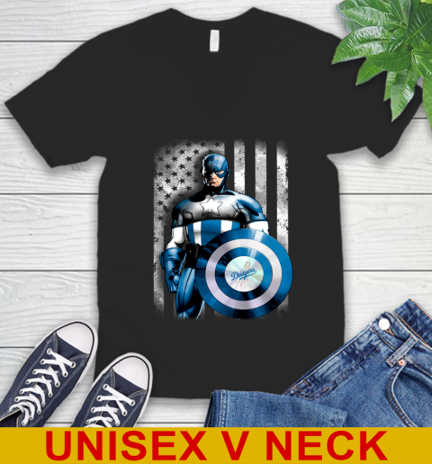 Los Angeles Dodgers MLB Baseball Captain America Marvel Avengers American Flag Shirt V-Neck T-Shirt