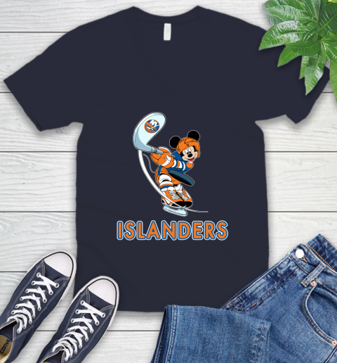 NHL Hockey New York Islanders Cheerful Mickey Mouse Shirt V-Neck T-Shirt 3