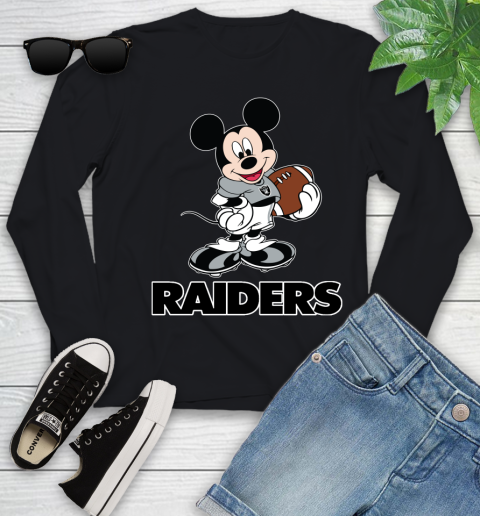 NFL Football Oakland Raiders Cheerful Mickey Mouse Shirt Youth Long Sleeve