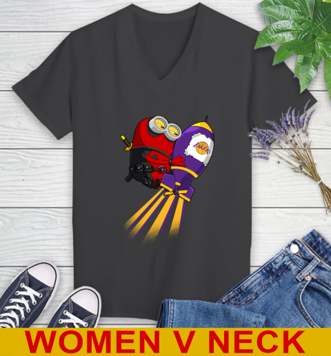 NBA Basketball Los Angeles Lakers Deadpool Minion Marvel Shirt Women's V-Neck T-Shirt 8