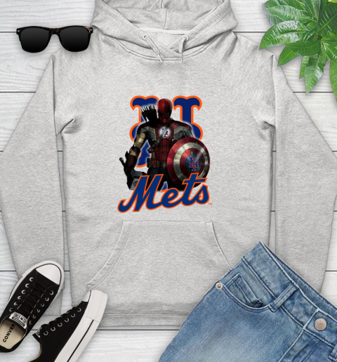 MLB Captain America Thor Spider Man Hawkeye Avengers Endgame Baseball New York Mets Youth Hoodie