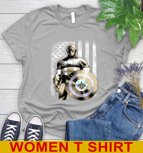 New Orleans Saints NFL Football Captain America Marvel Avengers American Flag Shirt Women's T-Shirt 5