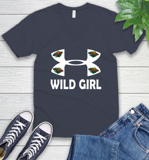 NHL Minnesota Wild Girl Under Armour Hockey Sports V-Neck T-Shirt 8