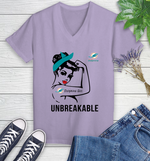 NFL Miami Dolphins Girl Unbreakable Football Sports Women's V-Neck T-Shirt 9