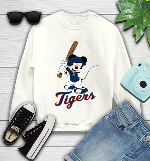 MLB Baseball Detroit Tigers Cheerful Mickey Mouse Shirt Youth Sweatshirt 2