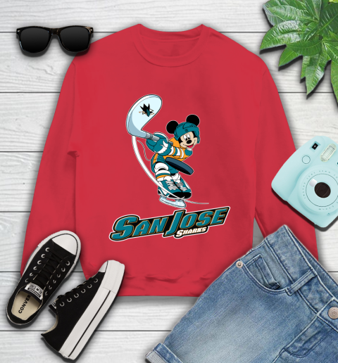 NHL Hockey San Jose Sharks Cheerful Mickey Mouse Shirt Youth Sweatshirt 8