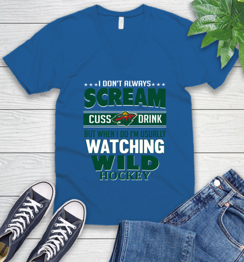 Minnesota Wild NHL Hockey I Scream Cuss Drink When I'm Watching My Team V-Neck T-Shirt 5