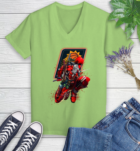 NBA Deadpool Marvel Comics Sports Basketball Phoenix Suns Women's V-Neck T-Shirt 11