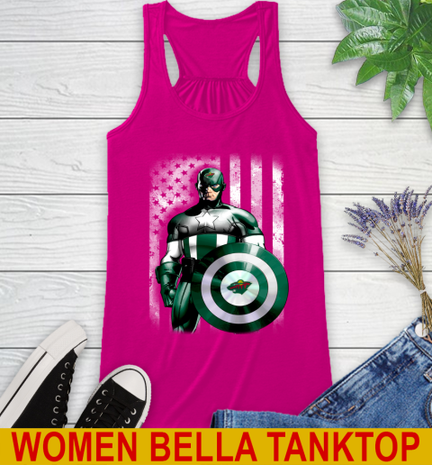 Minnesota Wild NHL Hockey Captain America Marvel Avengers American Flag Shirt Racerback Tank 6