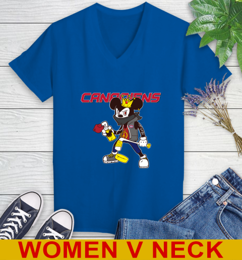 Montreal Canadiens NHL Hockey Mickey Peace Sign Sports Women's V-Neck T-Shirt 11