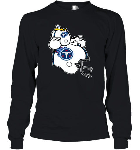 Snoopy And Woodstock Resting On Tennessee Titans Helmet Youth Long Sleeve