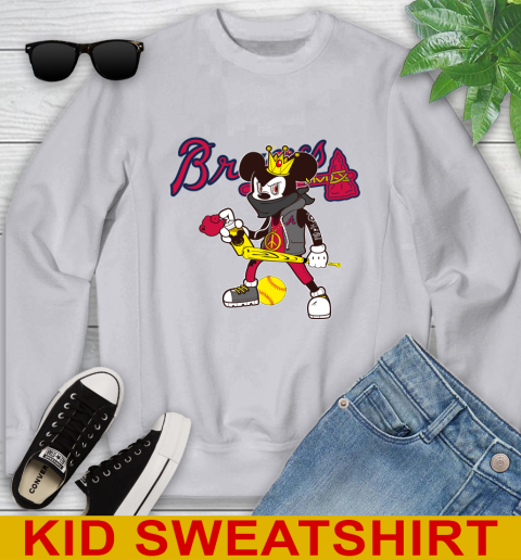 Atlanta Braves MLB Baseball Mickey Peace Sign Sports Youth Sweatshirt 4