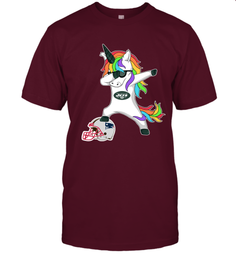 Football Dabbing Unicorn Steps On Helmet New York Jets Unisex Jersey Tee