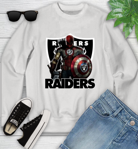 NFL Captain America Thor Spider Man Hawkeye Avengers Endgame Football Oakland Raiders Youth Sweatshirt