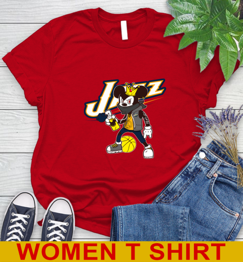 Utah Jazz NBA Basketball Mickey Peace Sign Sports Women's T-Shirt 10