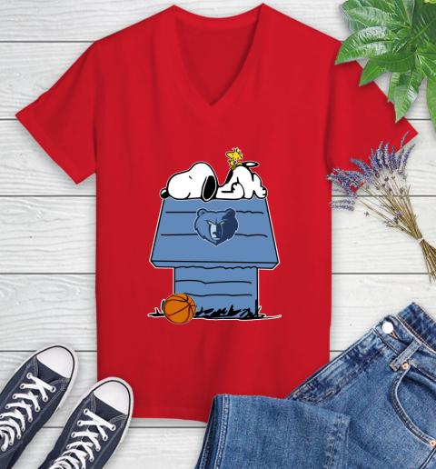 Memphis Grizzlies NBA Basketball Snoopy Woodstock The Peanuts Movie Women's V-Neck T-Shirt 12