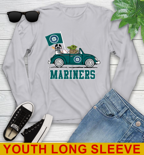 MLB Baseball Seattle Mariners Darth Vader Baby Yoda Driving Star Wars Shirt Youth Long Sleeve 6