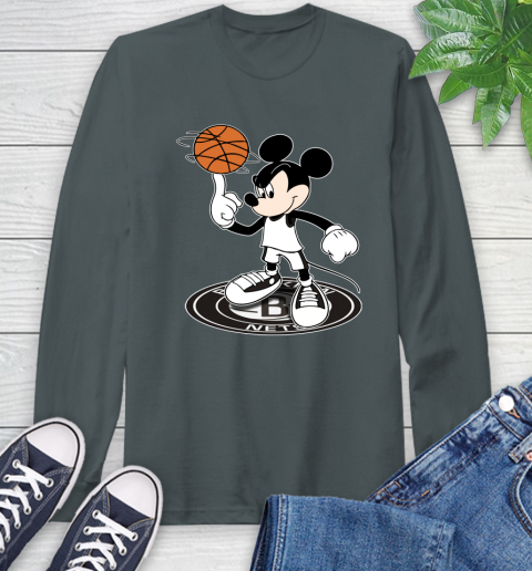 NBA Basketball Brooklyn Nets Cheerful Mickey Disney Shirt Long Sleeve T-Shirt 7