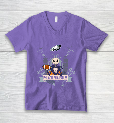 NFL Philadelphia Eagles Football Jack Skellington Halloween V-Neck T-Shirt 8