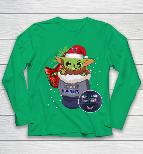 Charlotte Hornets Christmas Baby Yoda Star Wars Funny Happy NBA Youth Long Sleeve 6
