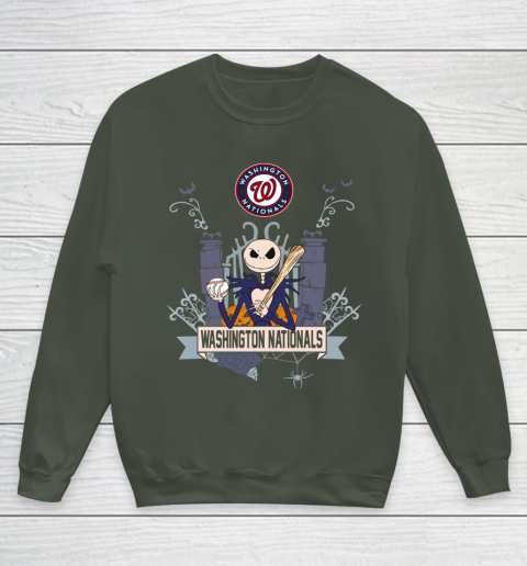 MLB Washington Nationals Baseball Jack Skellington Halloween Youth Sweatshirt 8