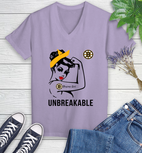 NHL Boston Bruins Girl Unbreakable Hockey Sports Women's V-Neck T-Shirt 9
