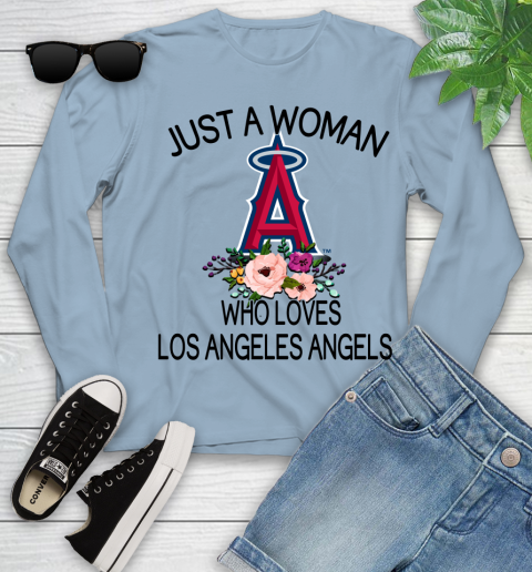MLB Just A Woman Who Loves Los Angeles Angels Baseball Sports Youth Long Sleeve 6