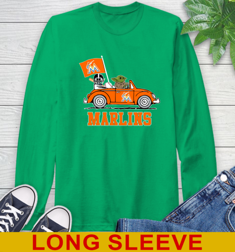 MLB Baseball Miami Marlins Darth Vader Baby Yoda Driving Star Wars Shirt Long Sleeve T-Shirt 7