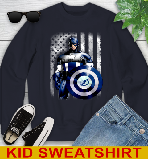 Tampa Bay Lightning NHL Hockey Captain America Marvel Avengers American Flag Shirt Youth Sweatshirt 2