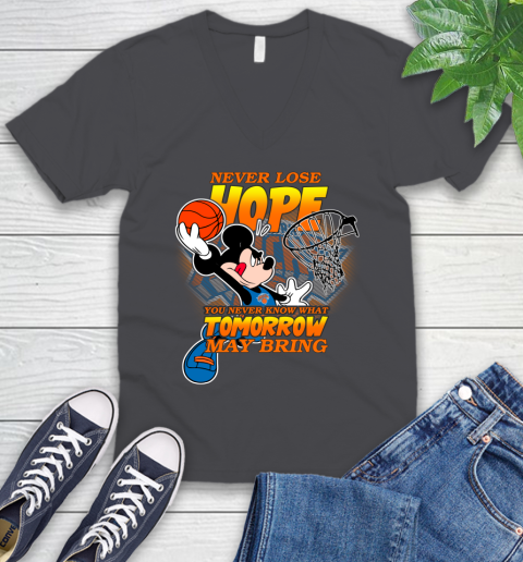 New York Knicks NBA Basketball Mickey Disney Never Lose Hope V-Neck T-Shirt 4