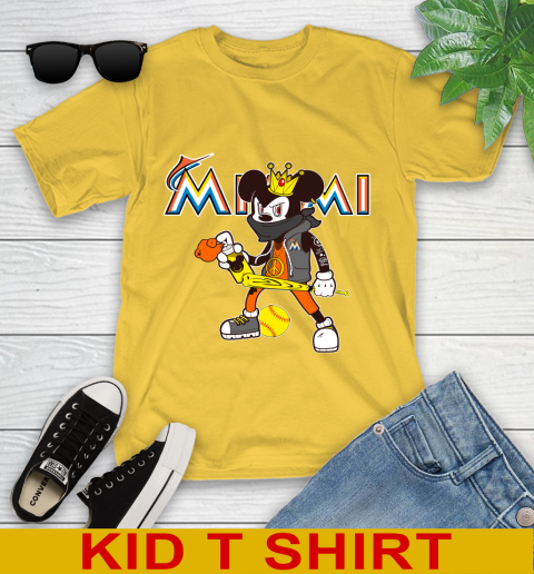 Miami Marlins MLB Baseball Mickey Peace Sign Sports Youth T-Shirt 8