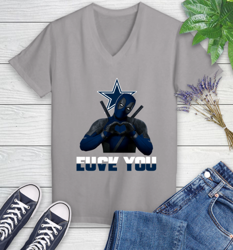 NHL Dallas Cowboys Deadpool Love You Fuck You Football Sports Women's V-Neck T-Shirt 4