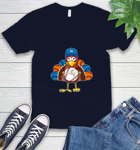 Miami Marlins Turkey thanksgiving V-Neck T-Shirt 3