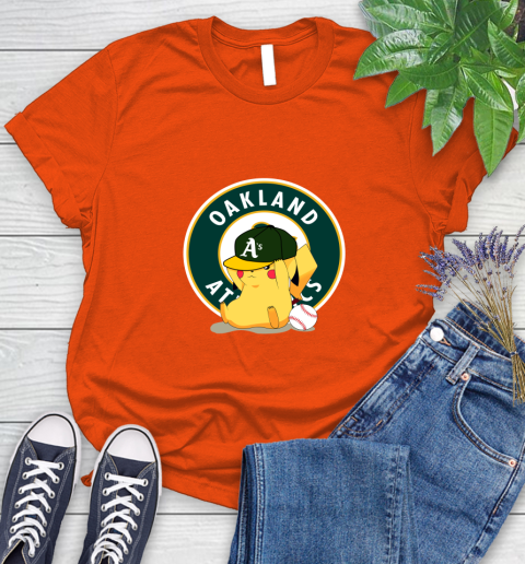 MLB Pikachu Baseball Sports Oakland Athletics Women's T-Shirt 4