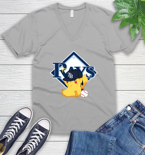 MLB Pikachu Baseball Sports Tampa Bay Rays V-Neck T-Shirt 4