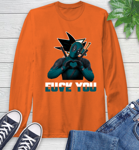 NHL San Jose Sharks Deadpool Love You Fuck You Hockey Sports Long Sleeve T-Shirt 4