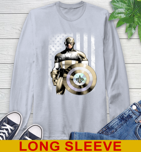 New Orleans Saints NFL Football Captain America Marvel Avengers American Flag Shirt Long Sleeve T-Shirt 6