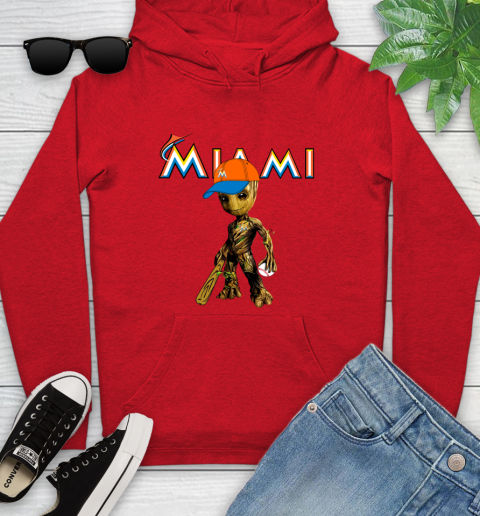 MLB Miami Marlins Groot Guardians Of The Galaxy Baseball Youth Hoodie 11