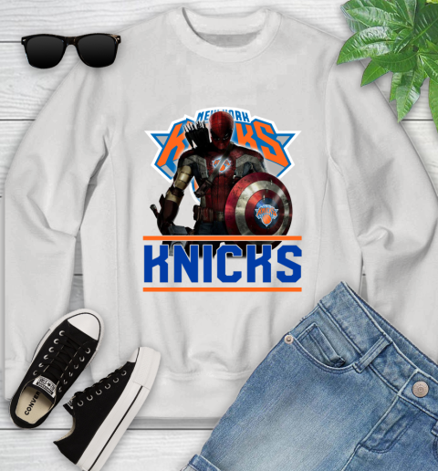 New York Knicks NBA Basketball Captain America Thor Spider Man Hawkeye Avengers Youth Sweatshirt
