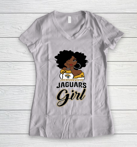 Jacksonville Jaguars Girl NFL Women's V-Neck T-Shirt 2