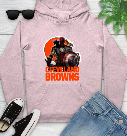 NFL Captain America Thor Spider Man Hawkeye Avengers Endgame Football Cleveland Browns Youth Hoodie 10