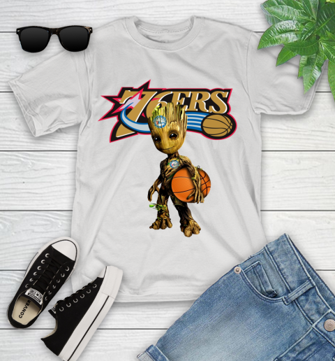 Philadelphia 76ers NBA Basketball Groot Marvel Guardians Of The Galaxy Youth T-Shirt