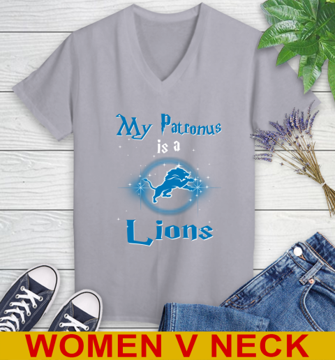 NFL Football Harry Potter My Patronus Is A Detroit Lions Women's V-Neck T-Shirt - Image 5