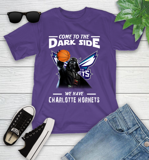 NBA Come To The Dark Side We Have Charlotte Hornets Star Wars Darth Vader Basketball Youth T-Shirt 3