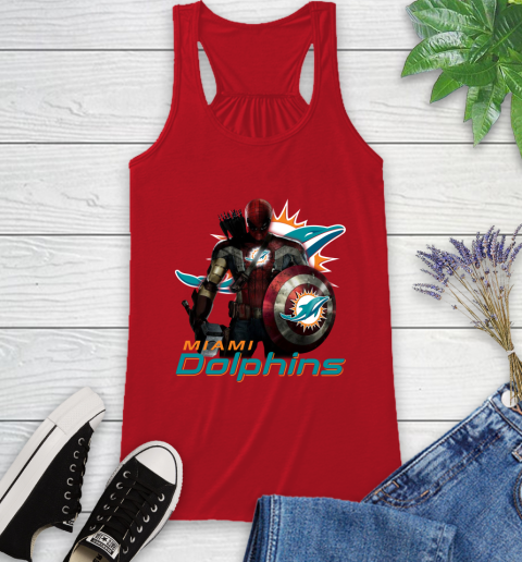 NFL Captain America Thor Spider Man Hawkeye Avengers Endgame Football Miami Dolphins Racerback Tank 6