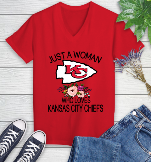 NFL Just A Woman Who Loves Kansas City Chiefs Football Sports Women's V-Neck T-Shirt 7