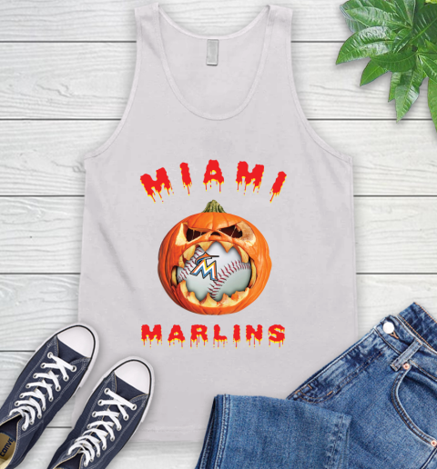 MLB Miami Marlins Halloween Pumpkin Baseball Sports Tank Top