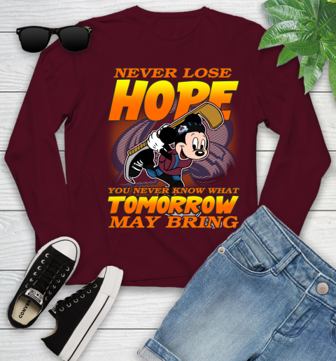 Colorado Avalanche NHL Hockey ootball Mickey Disney Never Lose Hope Youth Long Sleeve 6