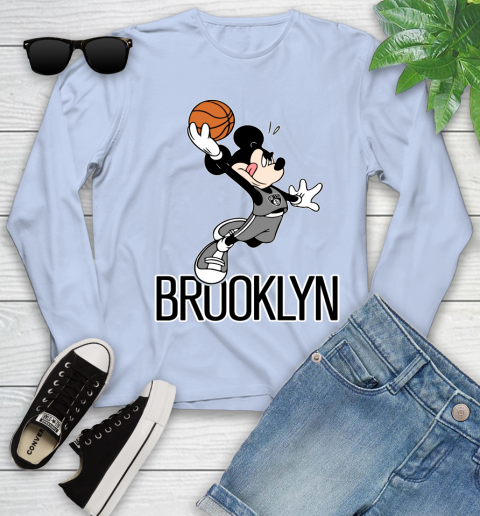 NBA Basketball Brooklyn Nets Cheerful Mickey Mouse Shirt Youth Long Sleeve 9